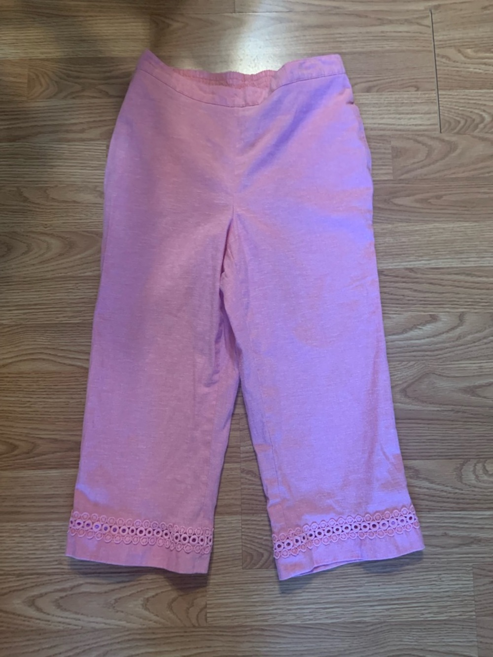 Light Pink Capri Pants with Embroidered Trim